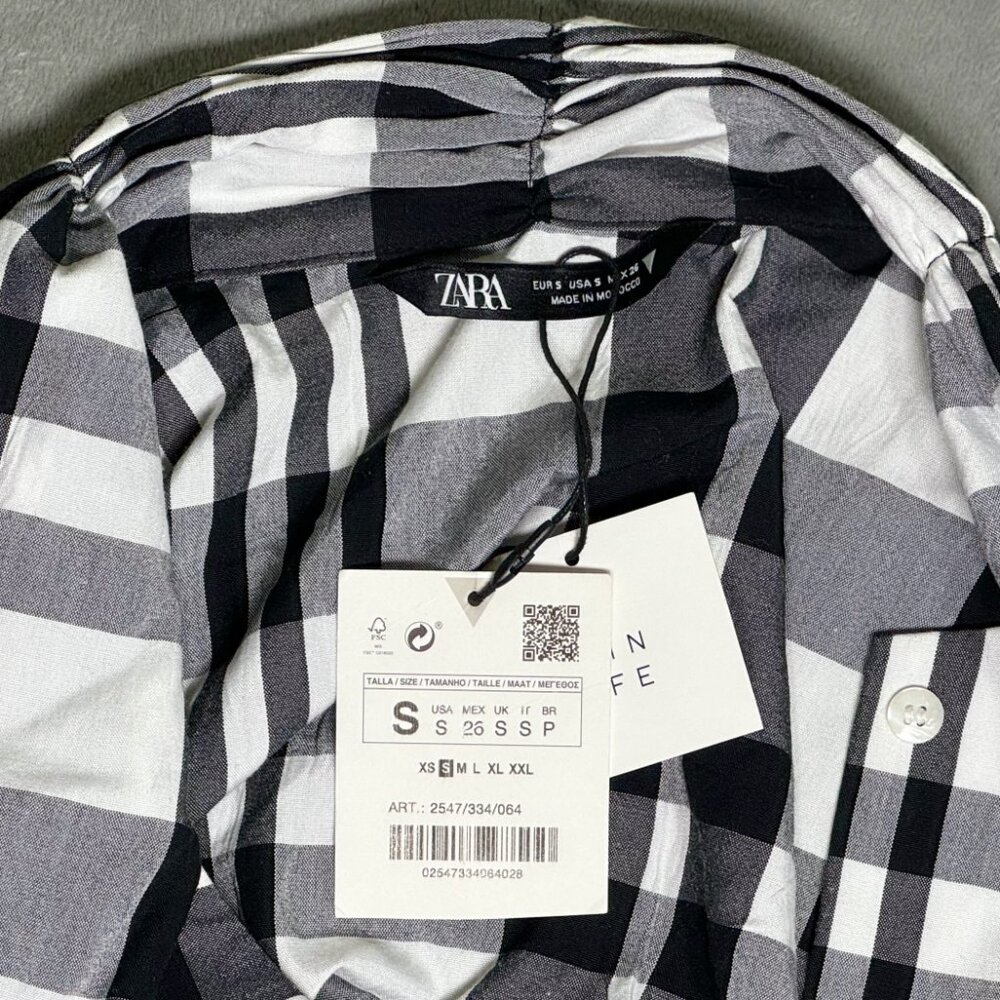 Zara Black & White Plaid Blouse - Picture 4 of 9